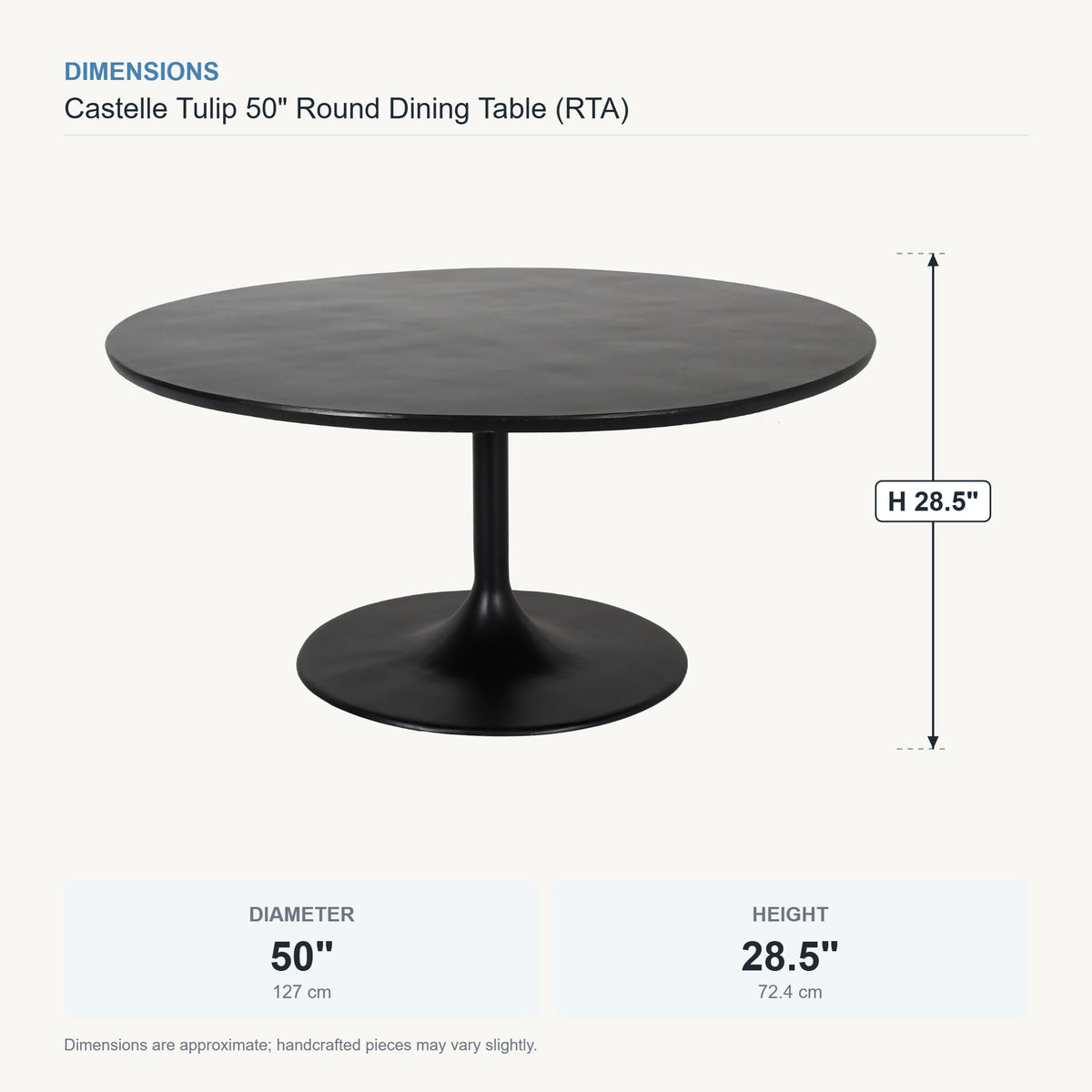Castelle Tulip 50" Round Dining Table (RTA) dimensions
