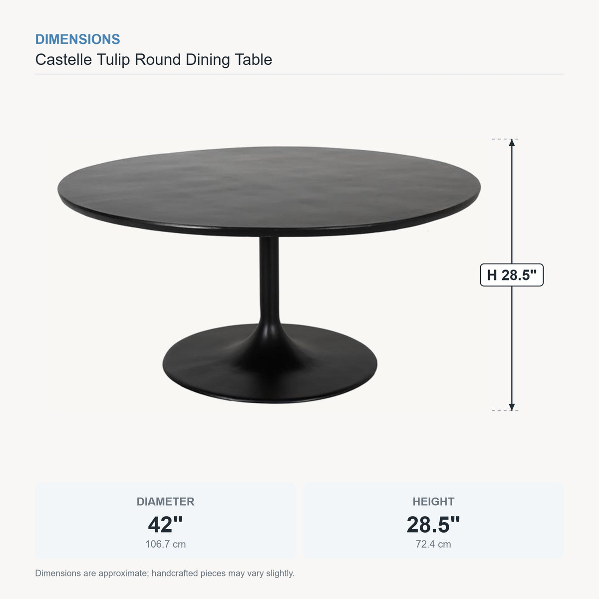 Castelle Tulip Round Dining Table dimensions
