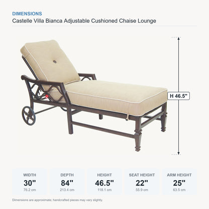 Castelle Villa Bianca Adjustable Cushioned Chaise Lounge dimensions