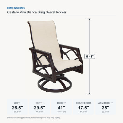 Castelle Villa Bianca Sling Swivel Rocker dimensions