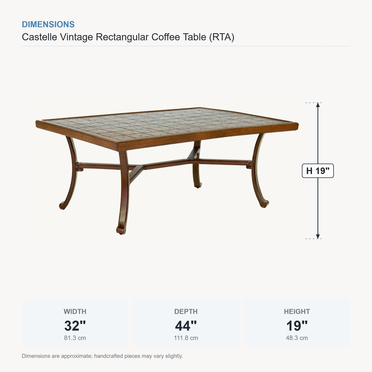 Castelle Vintage Rectangular Coffee Table (RTA) dimensions