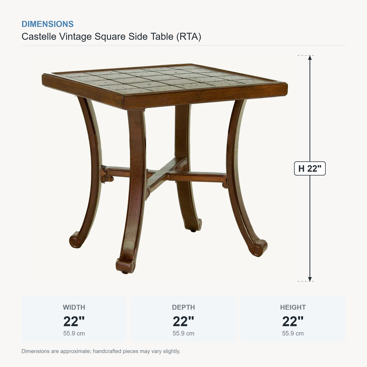 Castelle Vintage Square Side Table (RTA) dimensions