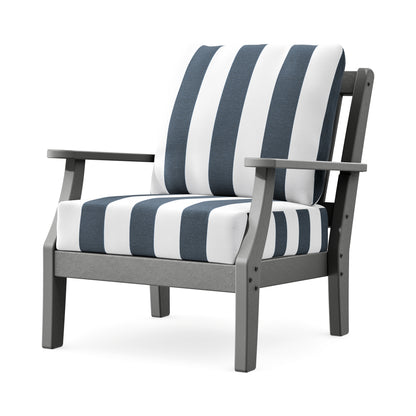 POLYWOOD Chinoiserie Deep Seating Chair in Slate Grey / Cabana Stripe Marine Indigo