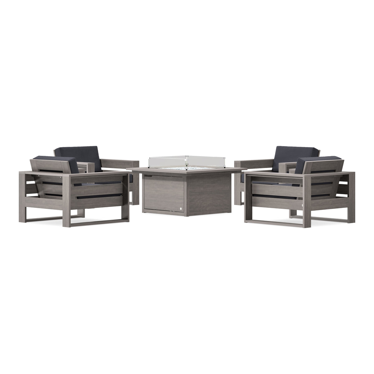 POLYWOOD PW Designer Series Latitude 5-Piece Lounge Fire Table Set in Driftwood / Midnight Linen