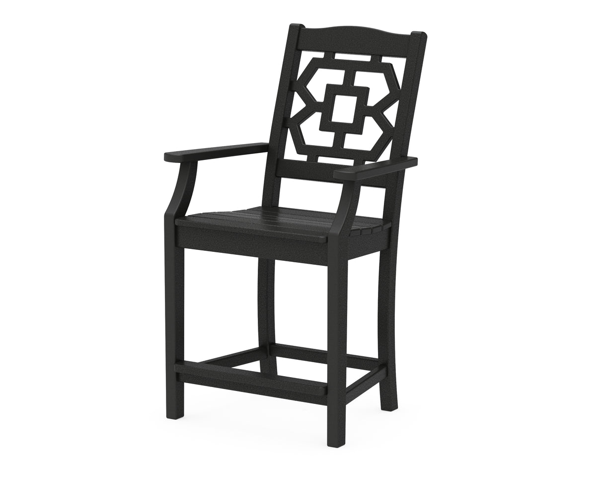 POLYWOOD Chinoiserie Counter Arm Chair in Black