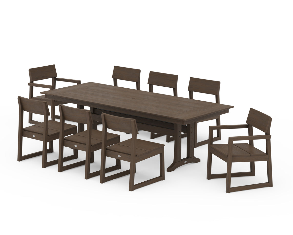 POLYWOOD EDGE 9-Piece Farmhouse Dining Set with Trestle Legs in Kona