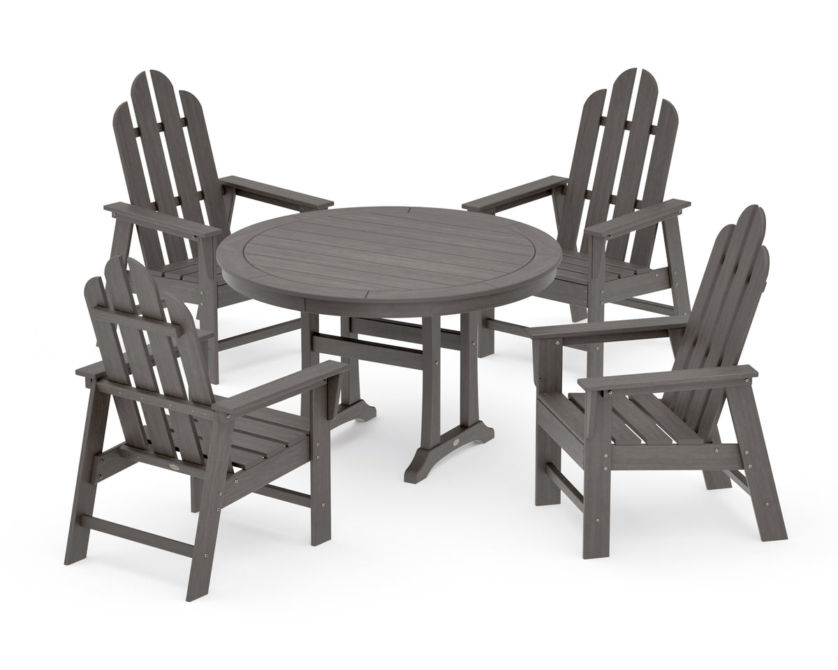 POLYWOOD Long Island 5-Piece Round Dining Set with Trestle Legs in Driftwood