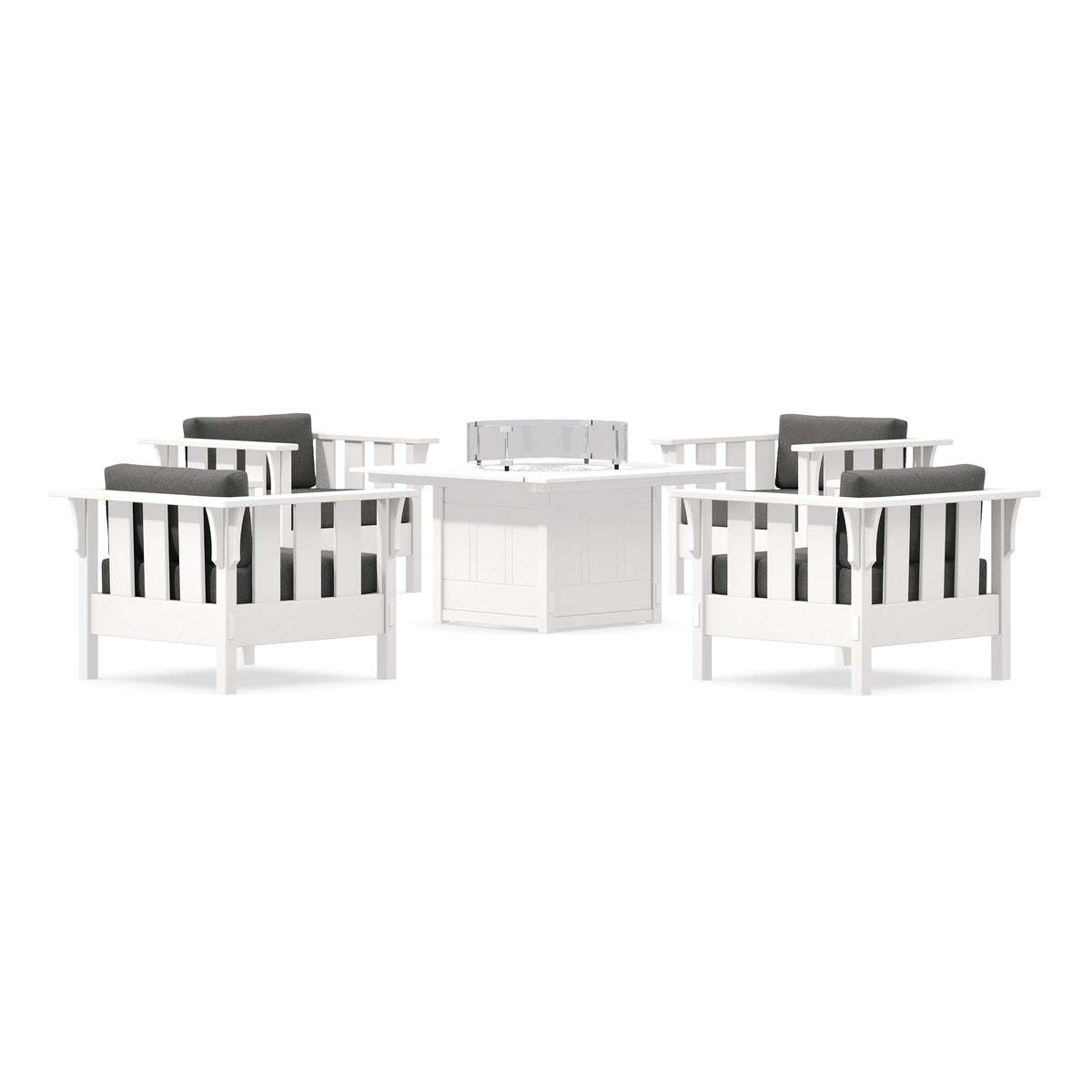 POLYWOOD Acadia 5-Piece Deep Seating Set with Fire Pit Table in White