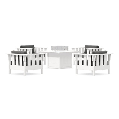 POLYWOOD Acadia 5-Piece Deep Seating Set with Fire Pit Table in White