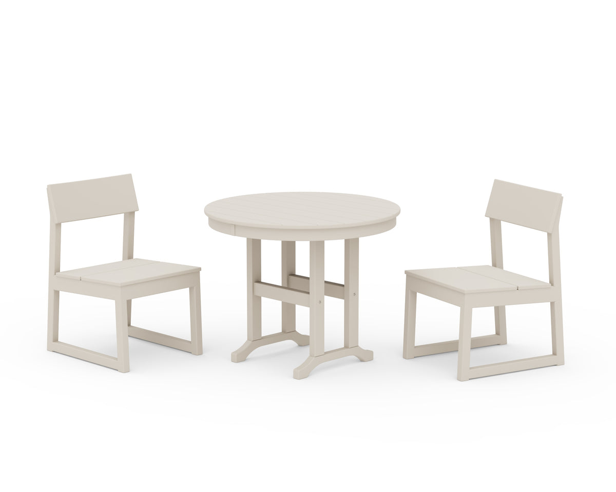 POLYWOOD EDGE Side Chair 3-Piece Round Dining Set in Sand