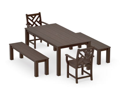 POLYWOOD Chippendale 5-Piece Parsons Dining Set with Benches in Kona