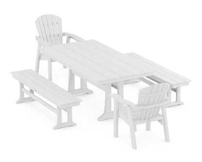 POLYWOOD Seashell 5-Piece Farmhouse Dining Set with Trestle Legs - 37" x 72" Table in White