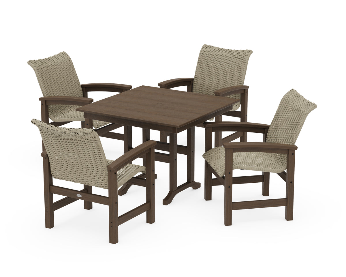 POLYWOOD Coastal Woven 5-Piece Farmhouse Dining Set in Kona / Dune Grass