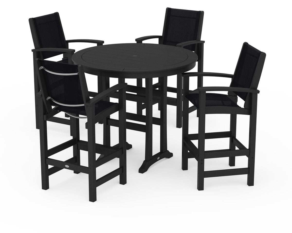 POLYWOOD Coastal 5-Piece Nautical Trestle Bar Set in Black / Black