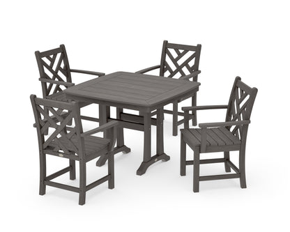POLYWOOD Chippendale 5-Piece Dining Set with Trestle Legs - 37" Table in Driftwood