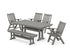 POLYWOOD Vineyard 6-Piece Folding Chair Farmhouse Dining Set with Trestle Legs and Bench in Slate Grey