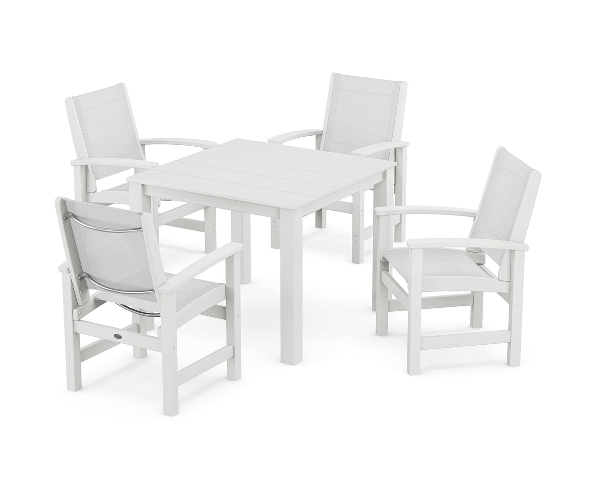 POLYWOOD Coastal 5-Piece Parsons Dining Set in White / White
