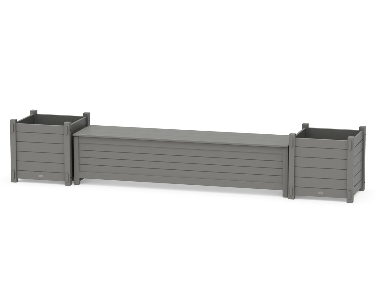 POLYWOOD 72" Nautical Straight Planter Storage Bench Set - Large in Slate Grey