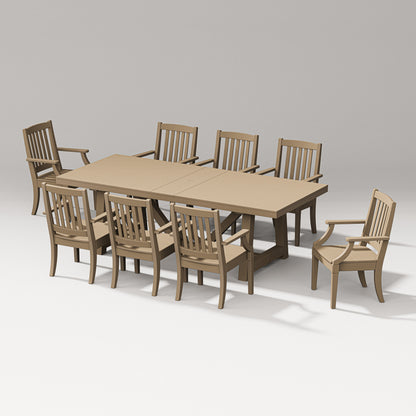 POLYWOOD Estate Arm Chair 9-Piece A-Frame Table Dining Set in Vintage Sahara