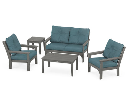 POLYWOOD Vineyard 5-Piece Deep Seating Set with Two Chairs and Loveseat in Slate Grey / Ocean Teal