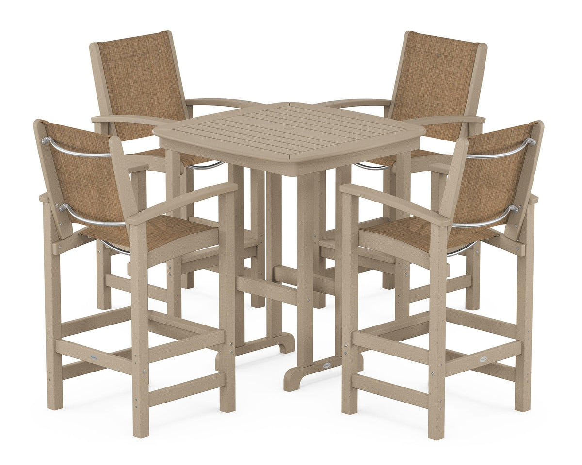 POLYWOOD Coastal 5-Piece Bar Set in Vintage Sahara / Burlap