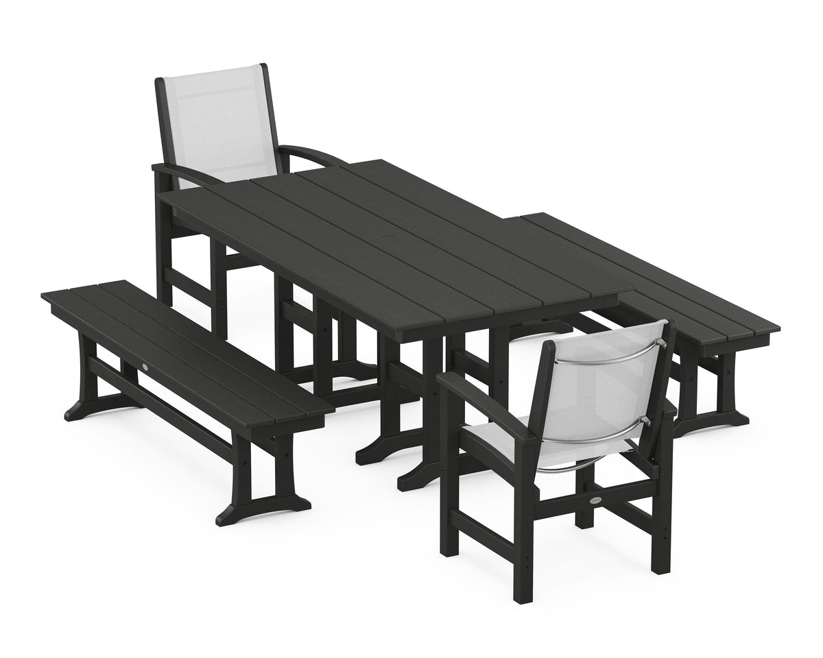 POLYWOOD Coastal 5-Piece Farmhouse Dining Set with Farmhouse 37" x 72" Dining Table in Black / White