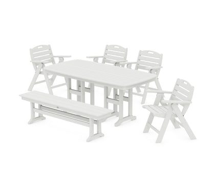 POLYWOOD Nautical Lowback 6-Piece Dining Set with Bench in Vintage White