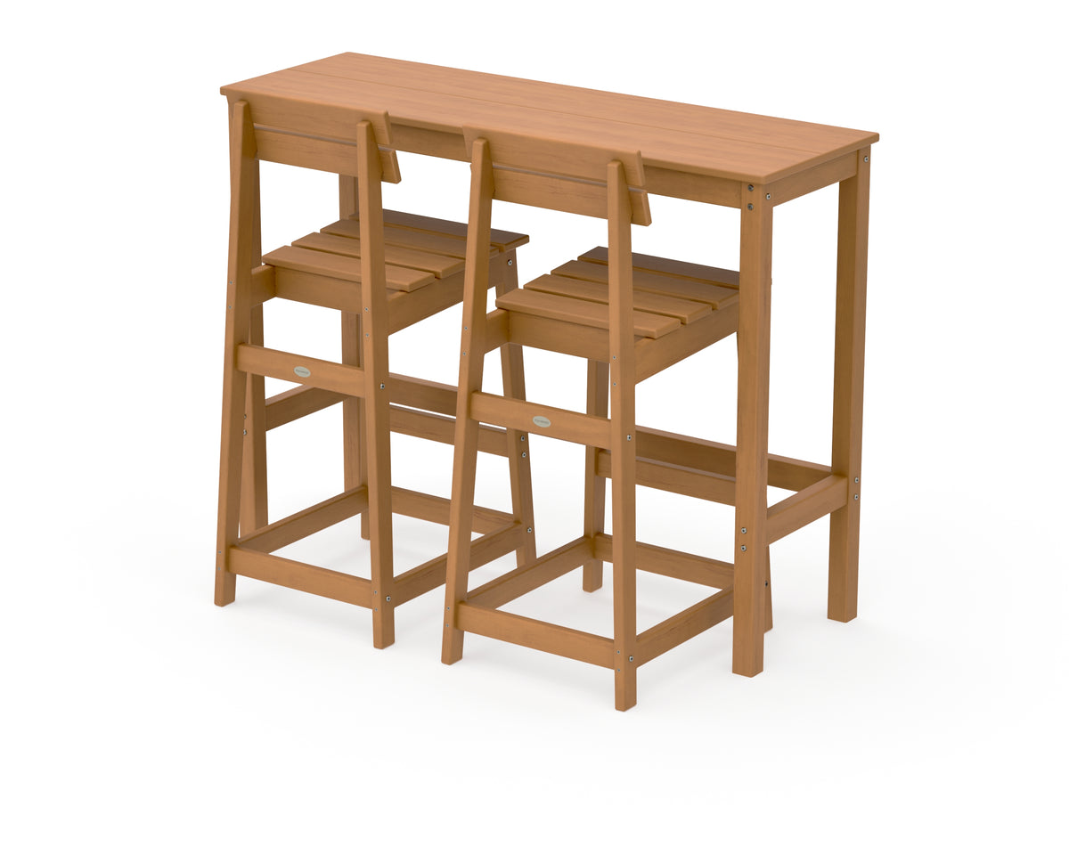 POLYWOOD Modern Studio Plaza Bar Chair 3-Piece Balcony Set in Natural