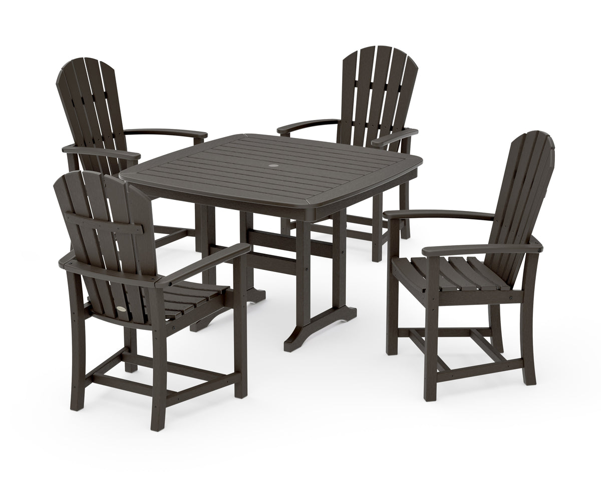 POLYWOOD Palm Coast 5-Piece Dining Set with Trestle Legs - 44" Table in Vintage Coffee