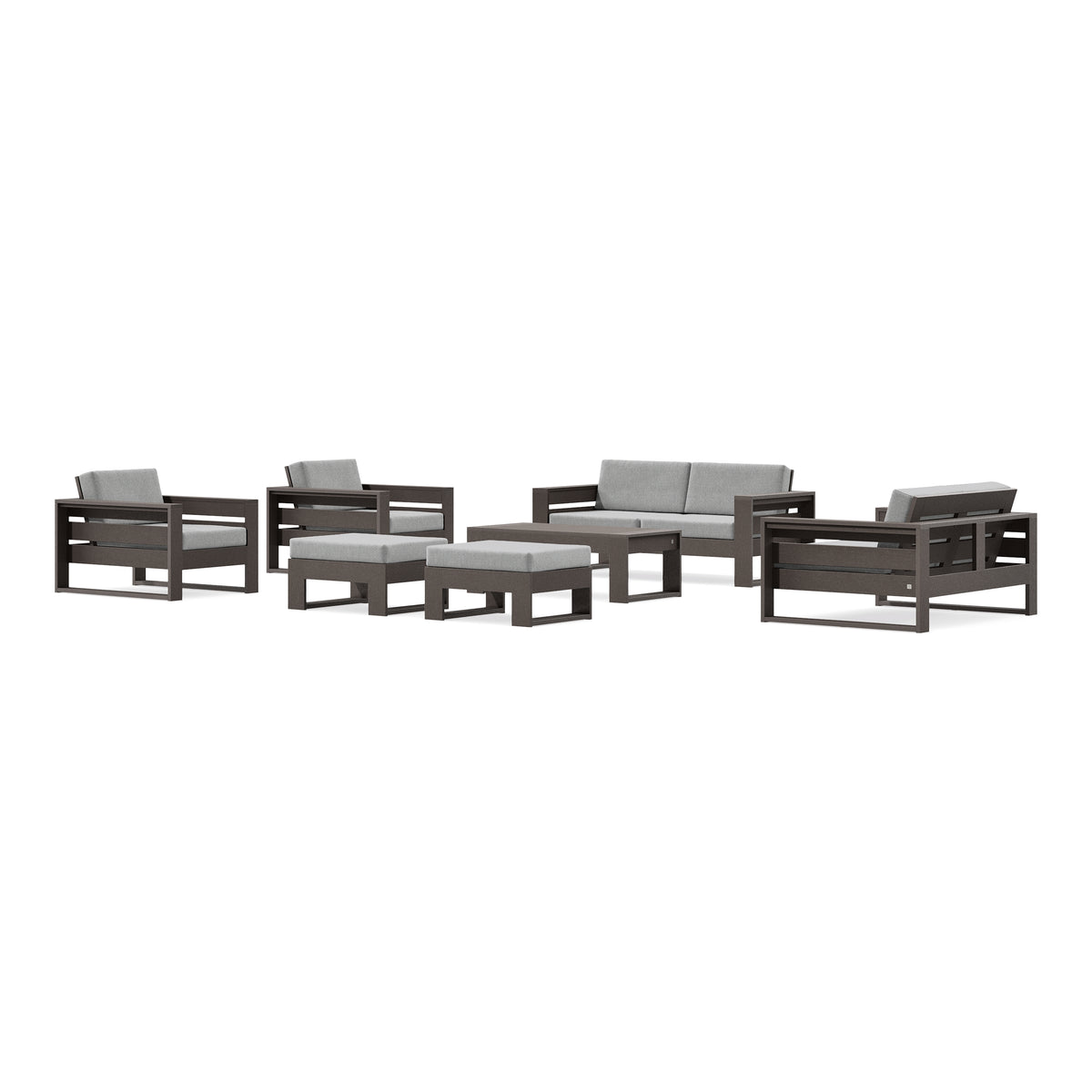 POLYWOOD PW Designer Series Latitude 7-Piece Lounge Loveseat Set in Vintage Coffee / Grey Mist