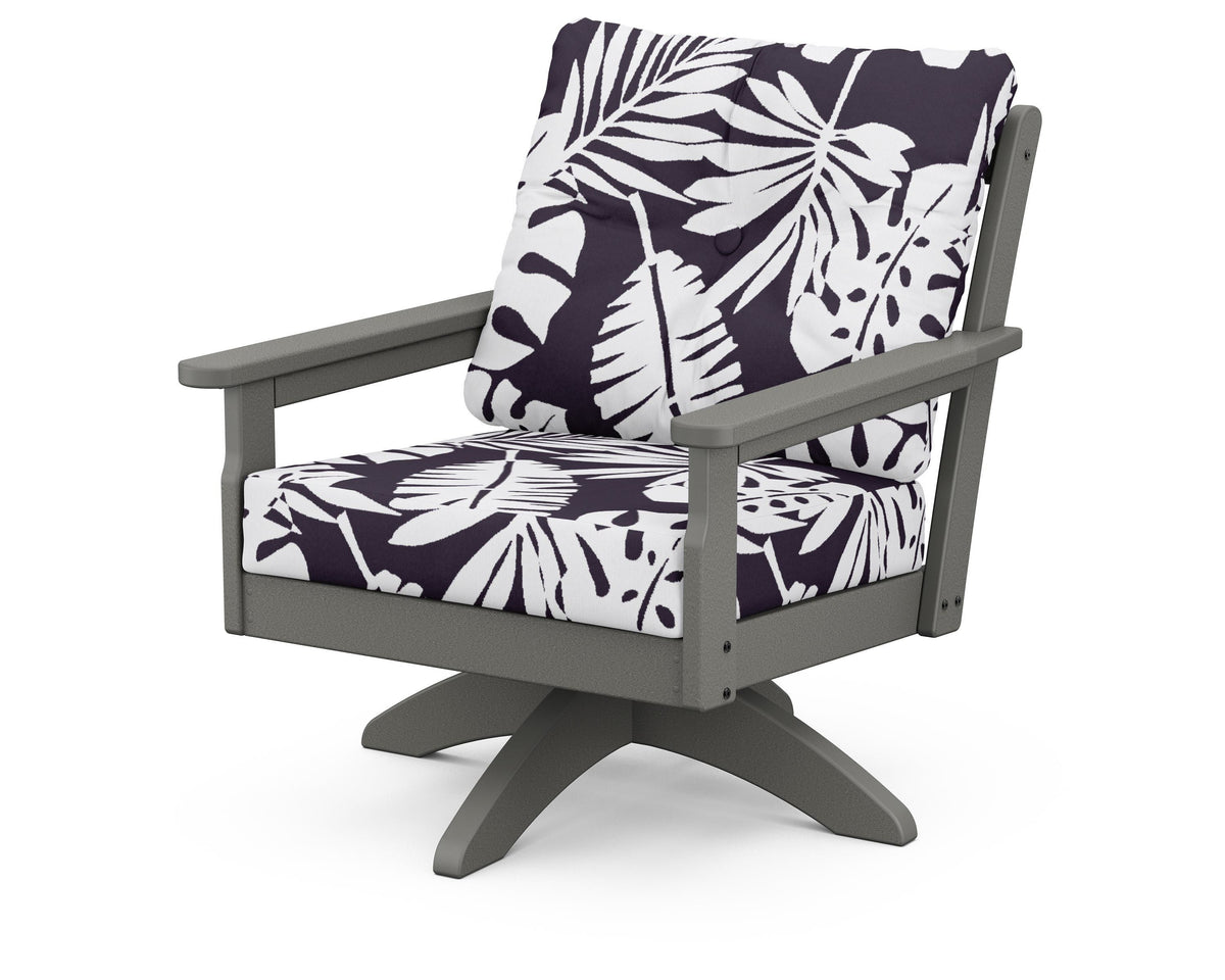 POLYWOOD Vineyard Deep Seating Swivel Chair in Slate Grey / Leaf Navy