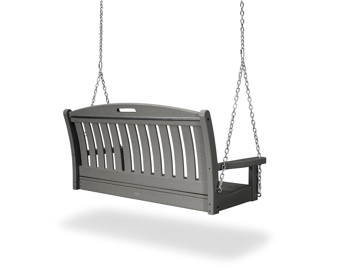 Angled view of the POLYWOOD Nautical 48" Swing in Slate Grey