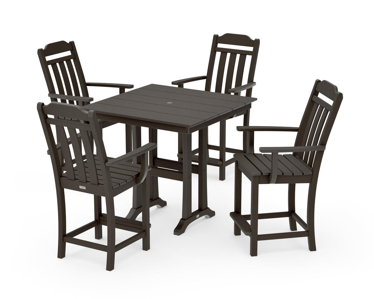 POLYWOOD Country Living Cottage 5-Piece Farmhouse Counter Set with Trestle Legs in Vintage Coffee