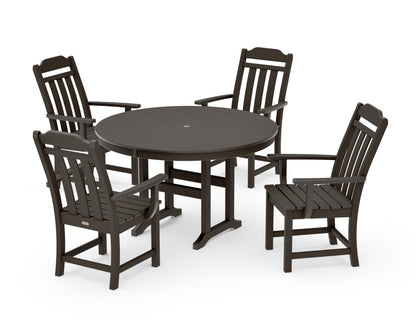 POLYWOOD Cottage 5-Piece Round Farmhouse Dining Set in Vintage Coffee