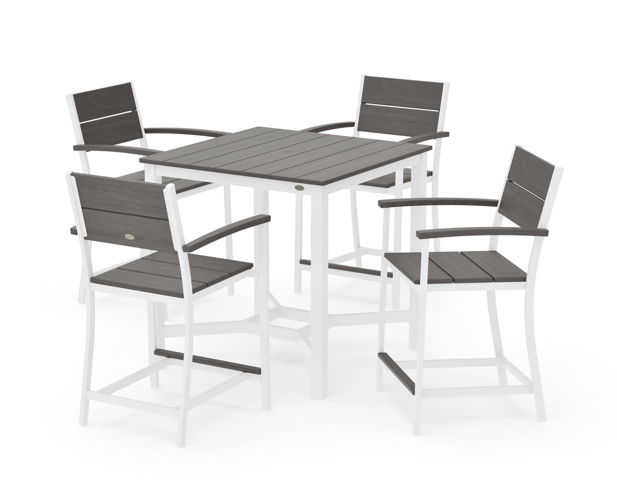 POLYWOOD Main Street 5-Piece Counter Set in White / Driftwood
