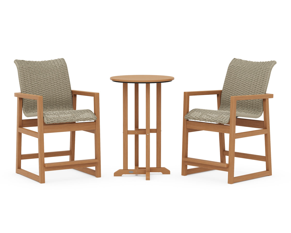 POLYWOOD EDGE Woven 3-Piece Farmhouse Counter Set in Natural / Dune Grass