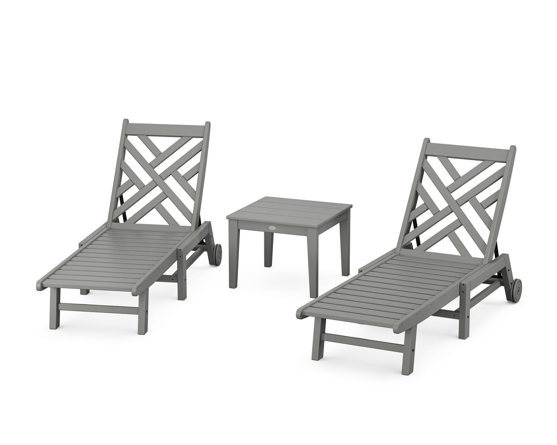POLYWOOD Chippendale 3-Piece Chaise Set with Wheels in Slate Grey