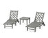 POLYWOOD Chippendale 3-Piece Chaise Set with Wheels in Slate Grey