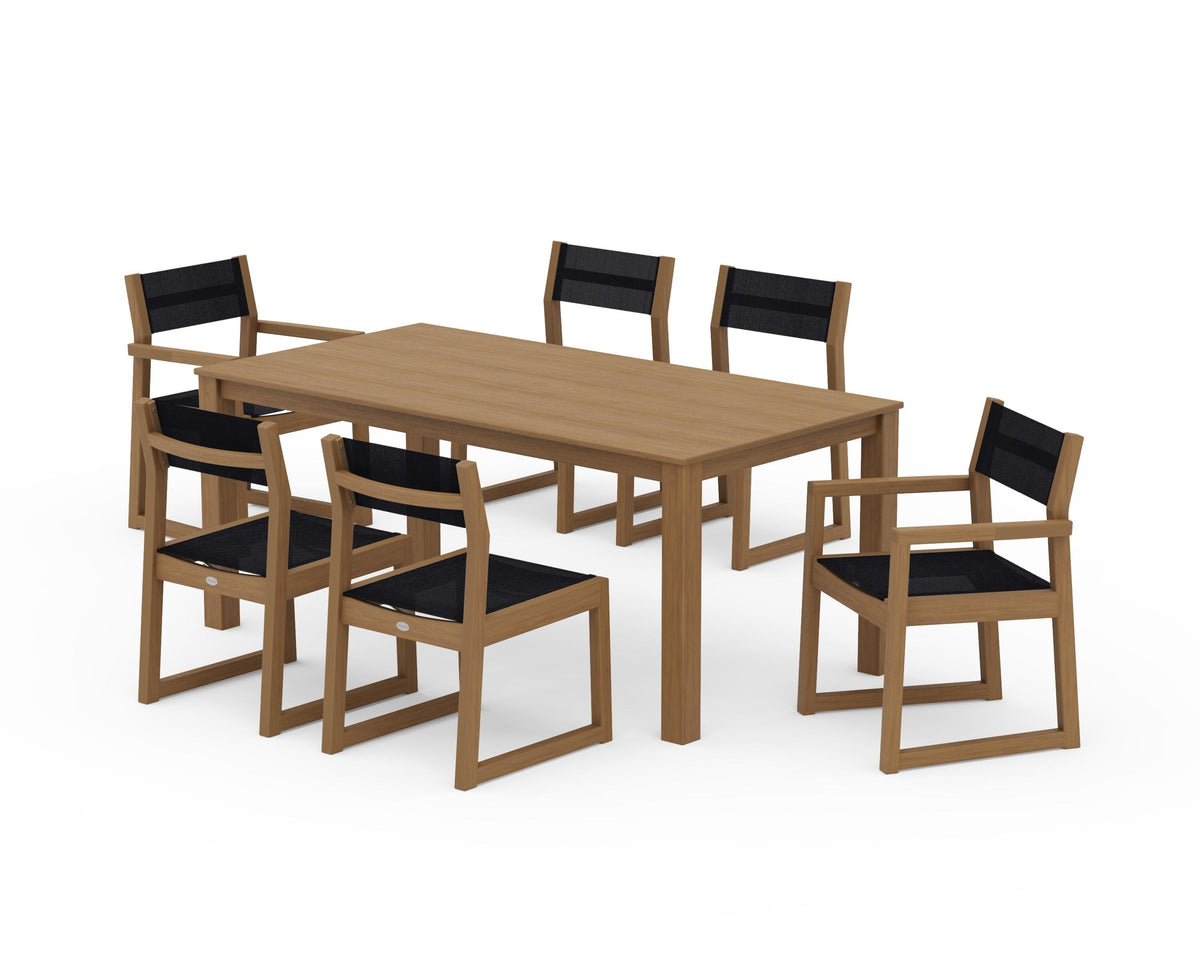 POLYWOOD EDGE Sling 7-Piece Parsons Dining Set in Natural / Black