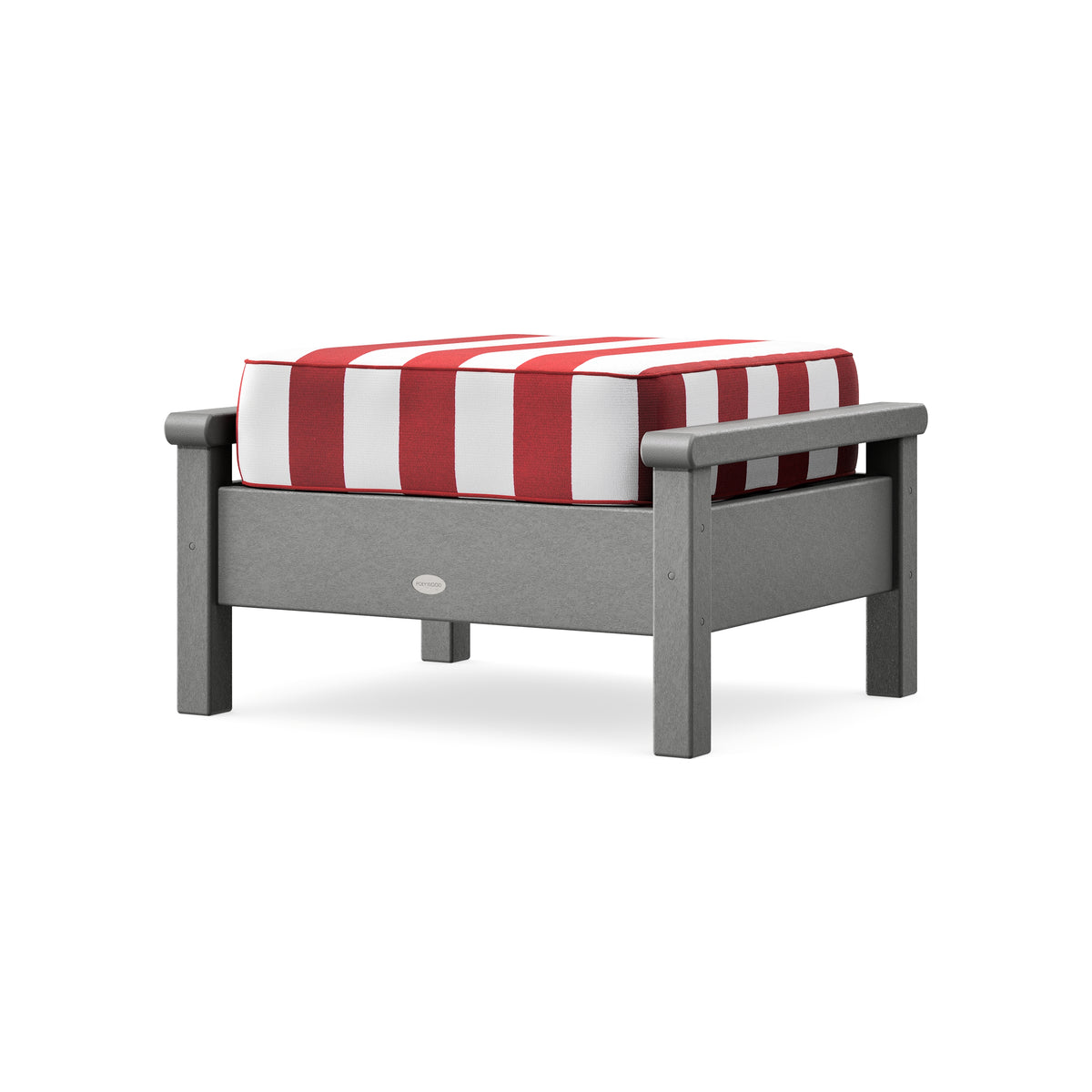 POLYWOOD Harbour Deep Seating Ottoman in Slate Grey / Cabana Stripe Crimson