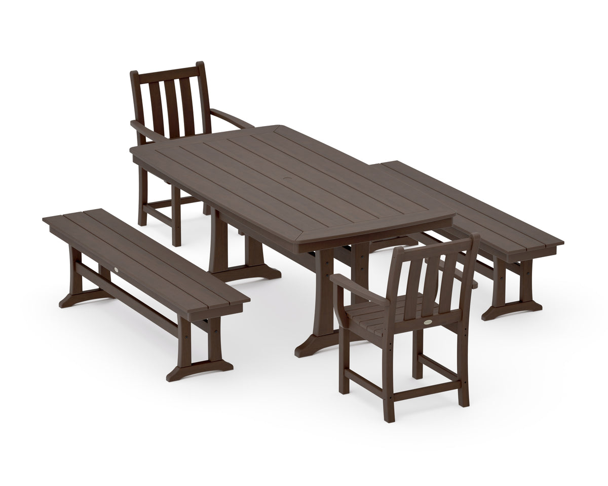 POLYWOOD Traditional Garden 5-Piece Dining Set with Trestle Legs - 38" x 73" Table in Kona