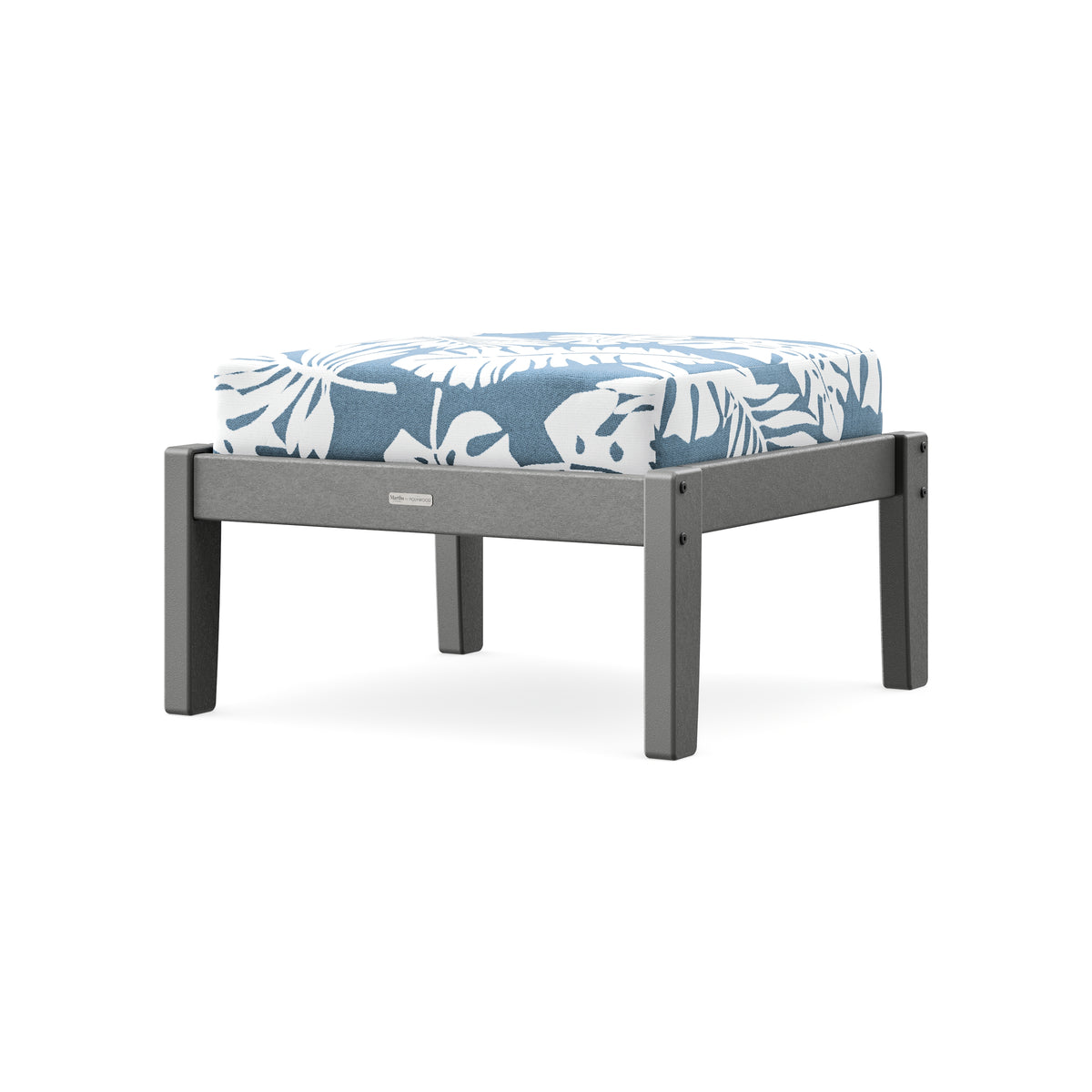 POLYWOOD Chinoiserie Deep Seating Ottoman in Slate Grey / Leaf Sky Blue