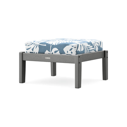 POLYWOOD Chinoiserie Deep Seating Ottoman in Slate Grey / Leaf Sky Blue