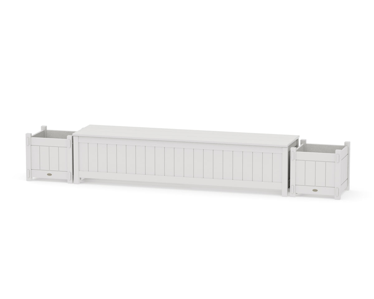 POLYWOOD 72" Vineyard Straight Planter Storage Bench Set in Vintage White