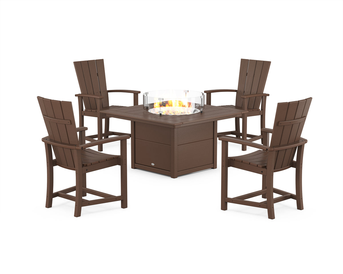 POLYWOOD Quattro 4-Piece Upright Adirondack Conversation Set with Fire Pit Table in Mahogany