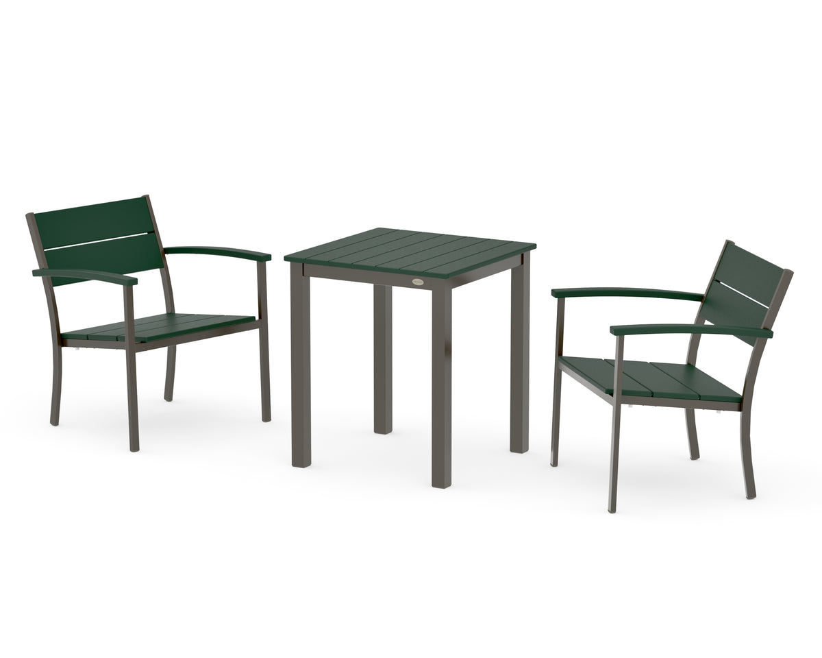 POLYWOOD Main Street 3-Piece Square Dining Set in Bronze / Green