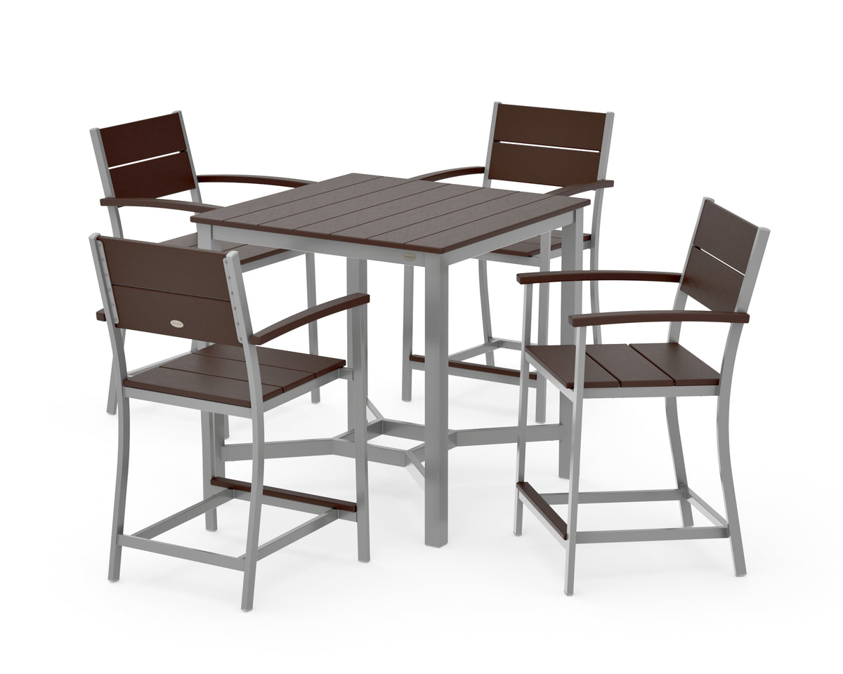 POLYWOOD Main Street 5-Piece Counter Set in Silver / Mahogany