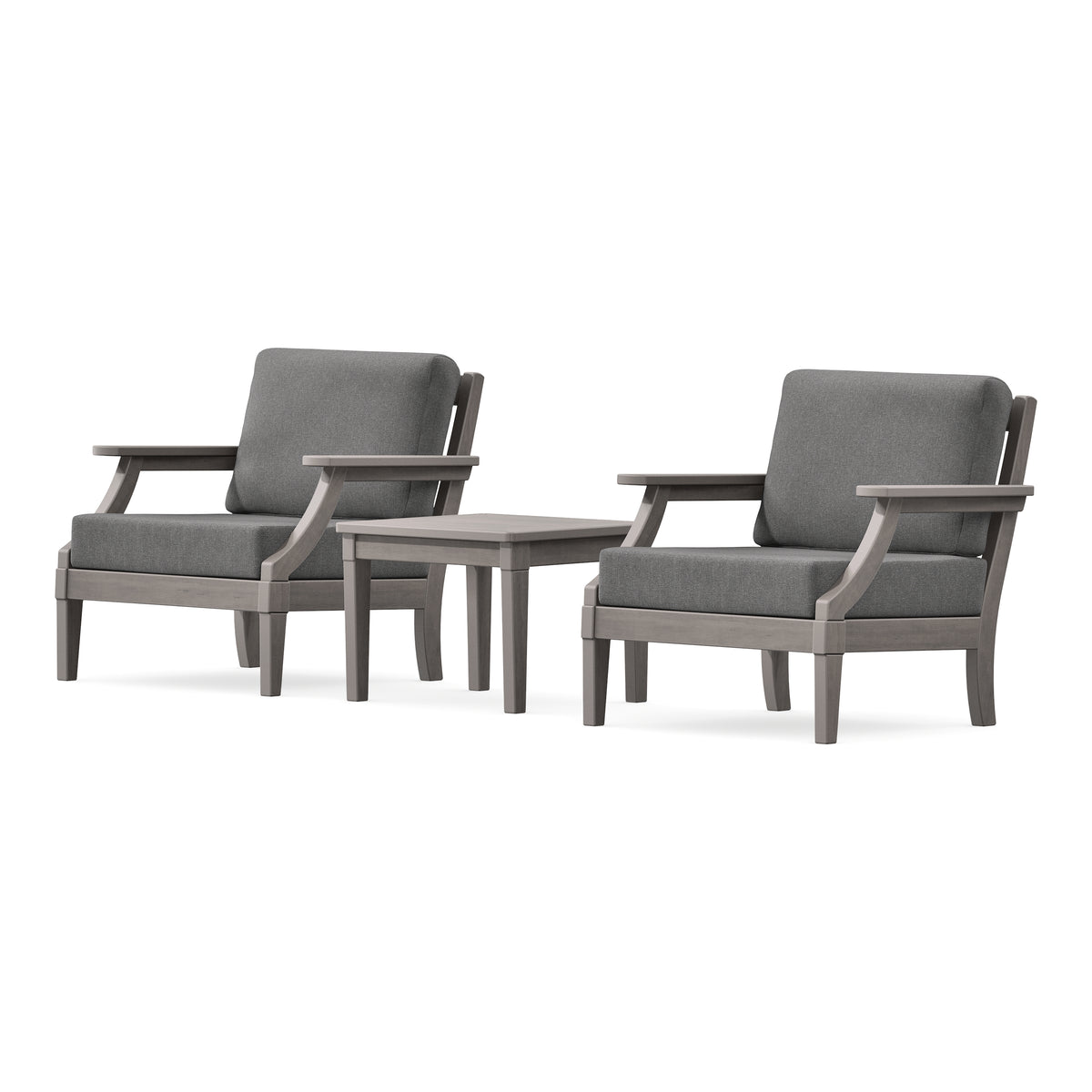 POLYWOOD PW Designer Series Estate 3-Piece Lounge Chair Set in Driftwood / Ash Charcoal