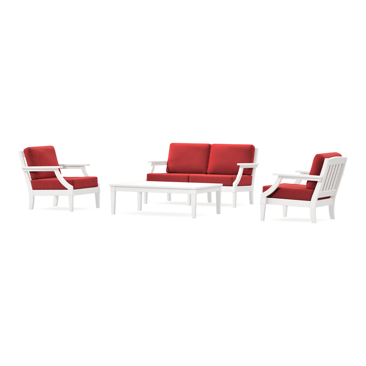 POLYWOOD PW Designer Series Estate Lounge 4-Piece Loveseat Set in Vintage White / Crimson Linen