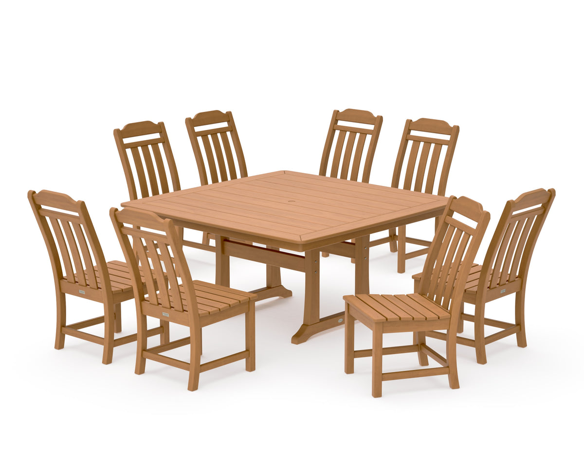 POLYWOOD Cottage 9-Piece Square Side Chair Dining Set with Trestle Legs in Natural